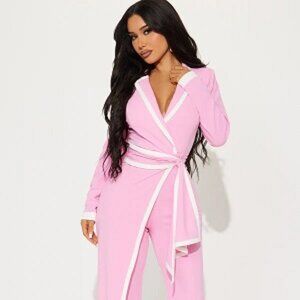 NWT Fashion Nova True Boss Long Sleeve Wide-Legged Pink Jumpsuit-XL